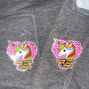 Unicorn Earrings with Pink and Multicolor Design New